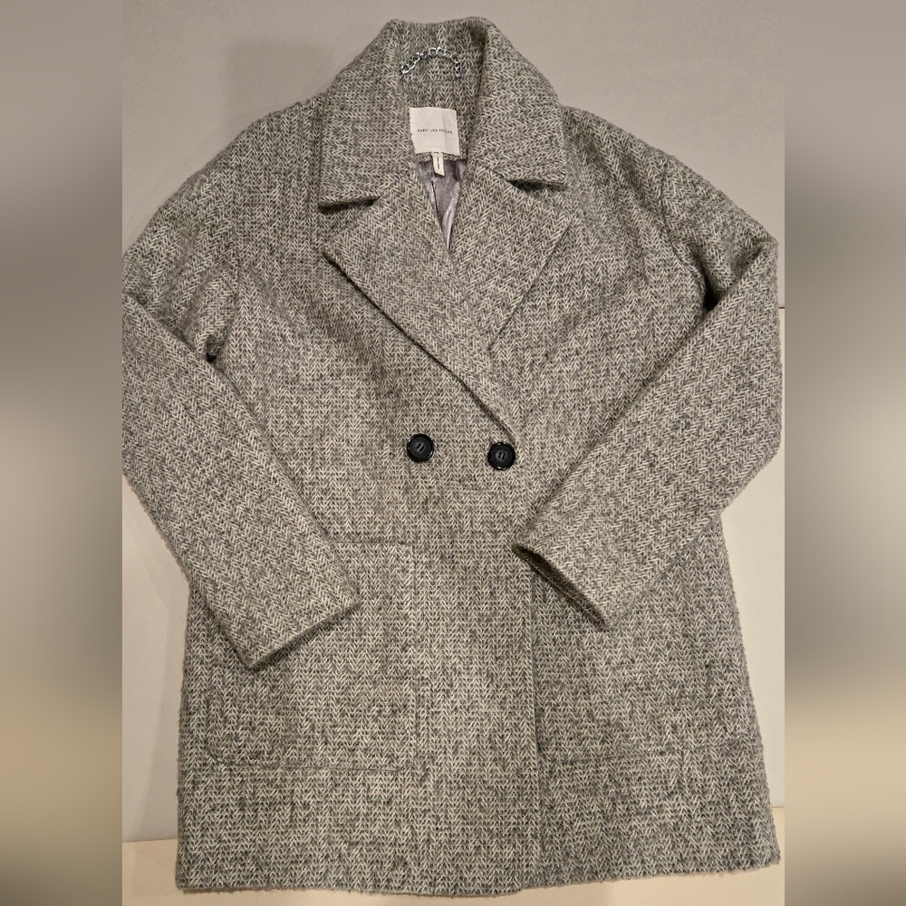 Women Gray Wool Blend Coat, XS